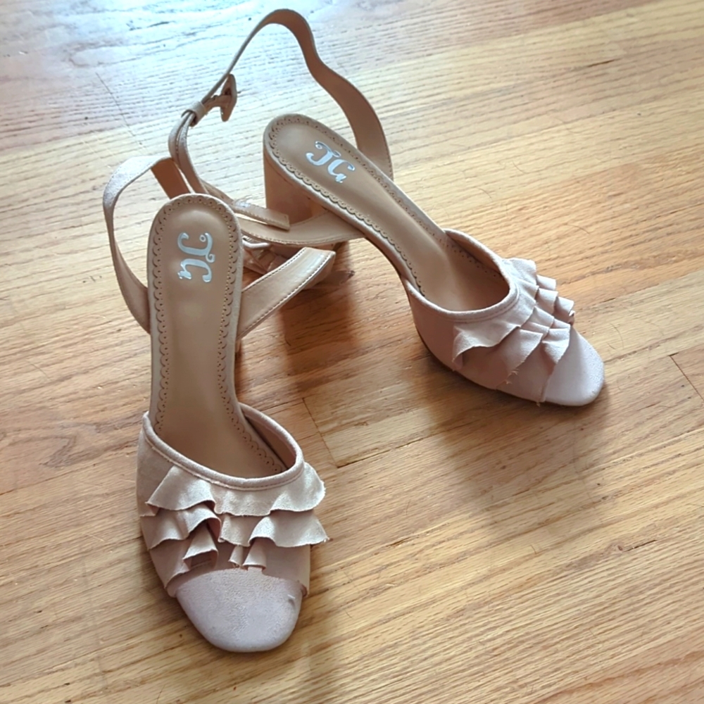 Beige suede 3 in open toe heels